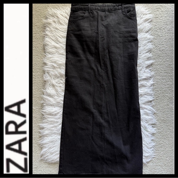 NWOT Zara Black Denim Maxi Skirt with High Slit - Picture 8 of 10
